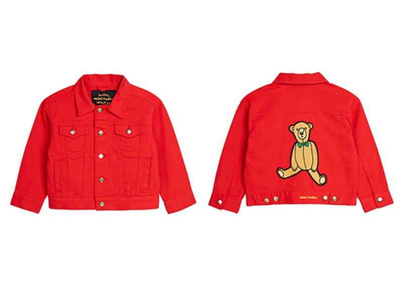 [mini rodini]Denim twill teddybear jacket-Red
