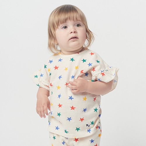 [bobochoses] Multicolor Stars all over ruffle T-shirt - BABY